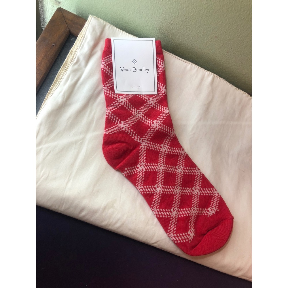 Vera Bradley Foxy Socks Red Minsk Plaid Cotton Blend Crew Socks OSFM 21756-E40